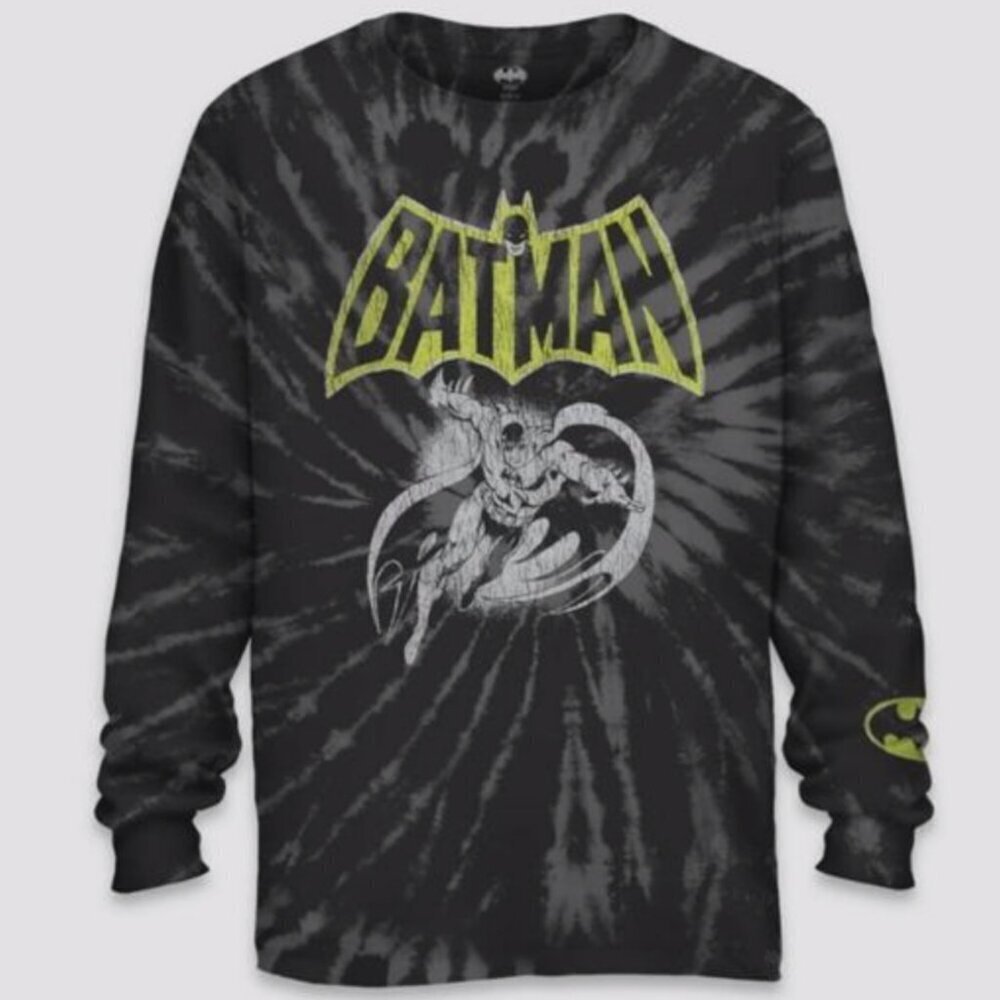 Batman Graphic Tie Dye Gray Long Sleeve T-Shirt SZ XL